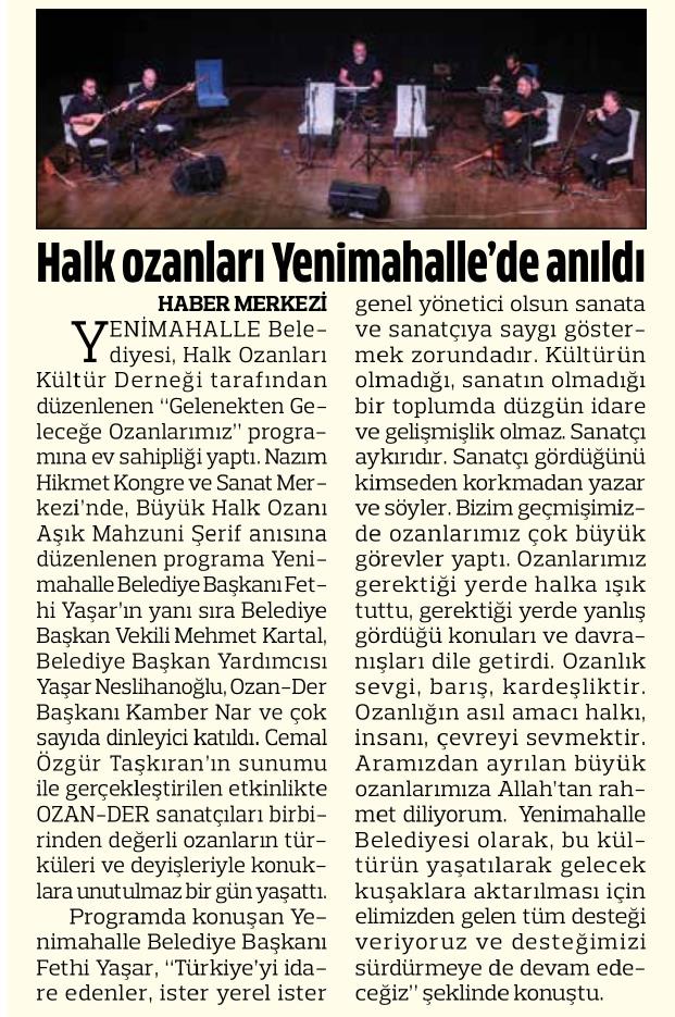 HALK OZANLARI YENİMAHALLE'DE ANILDI