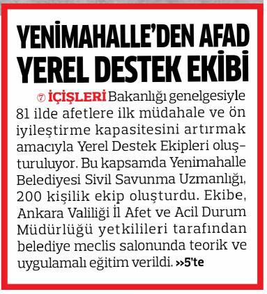YENİMAHALLE'DEN AFAD YEREL DESTEK EKİBİ